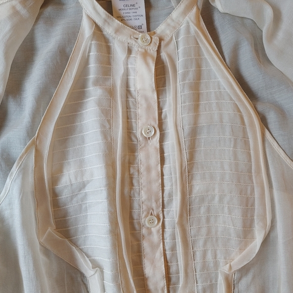 CELINE Ethereal White Silk Blend Long Sleeve Blouse - Picture 6 of 12